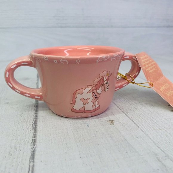 Manual Woodworkers & Weavers GIDDY UP Horse Cowgirl Pink Porcelain Cup NEW - Picture 2 of 8